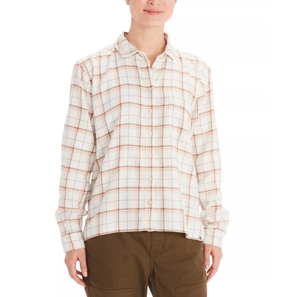 NWT Marmot Mountain Works Fairfax Boyfriend‎ Flannel Shirt Beige Women's Large